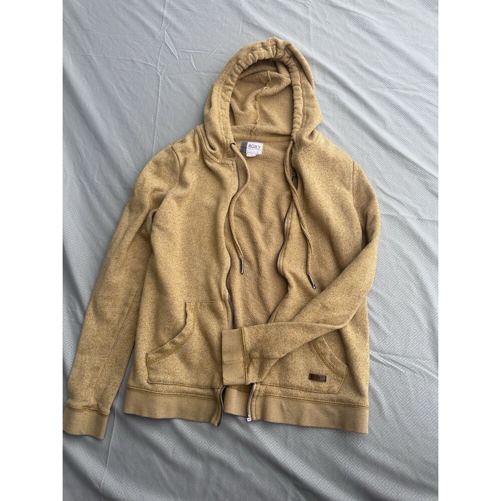 Roxy Women's Y2K Vintage Mustard Yellow Knit Zip-Up Hoodie Size Small